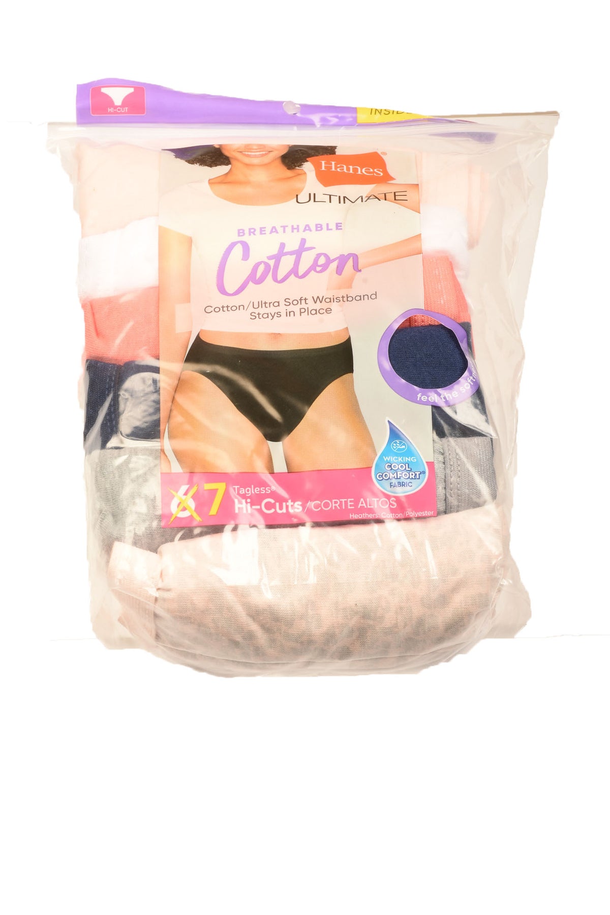 Hanes® Ultimate Breathable Cotton Tagless® Hi-Cut Underwear, 6