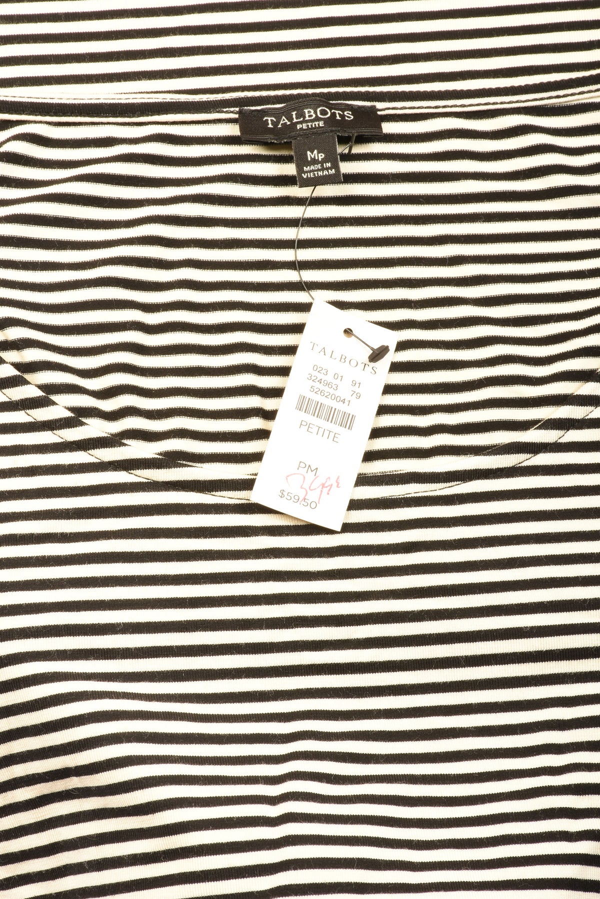 Talbots Shirt Womens PM Medium Petite White Black Stripe Rayon Short Sleeve  Top